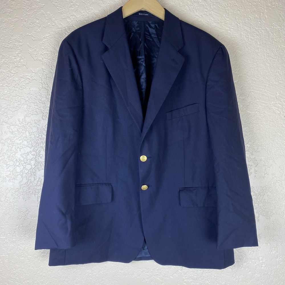 Chaps Ralph Lauren Men's 48 Navy Blazer Jacket Gold 2 Button Sports Coat Notch